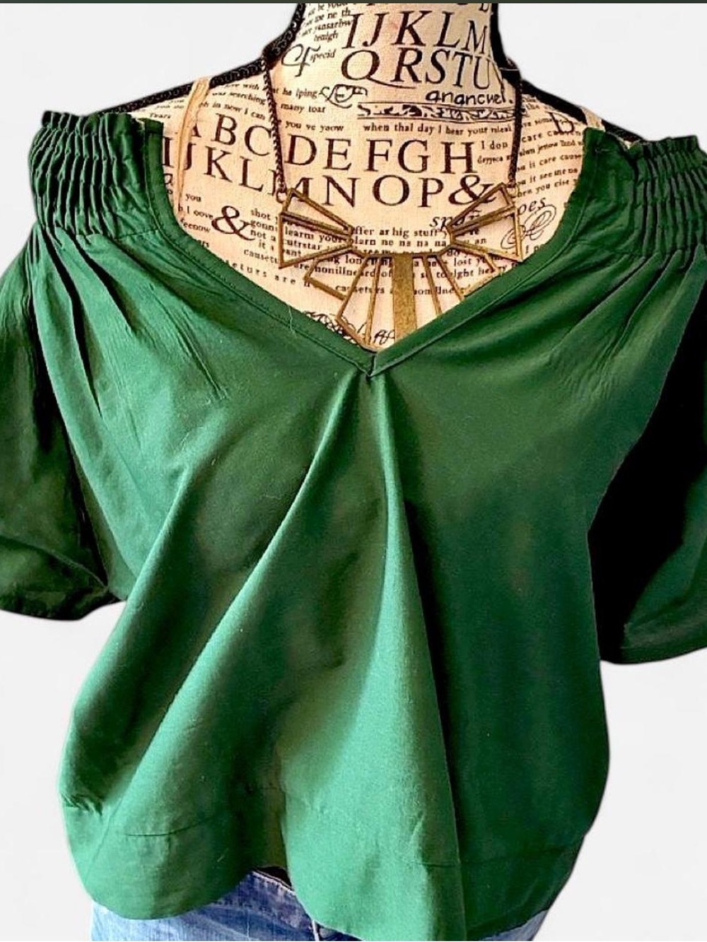 Sofia Made In Italy Off-Shoulder V-Neck Women's Top in Emerald Green